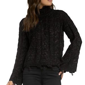 Elan black & gold sweater frayed bell sleeve small